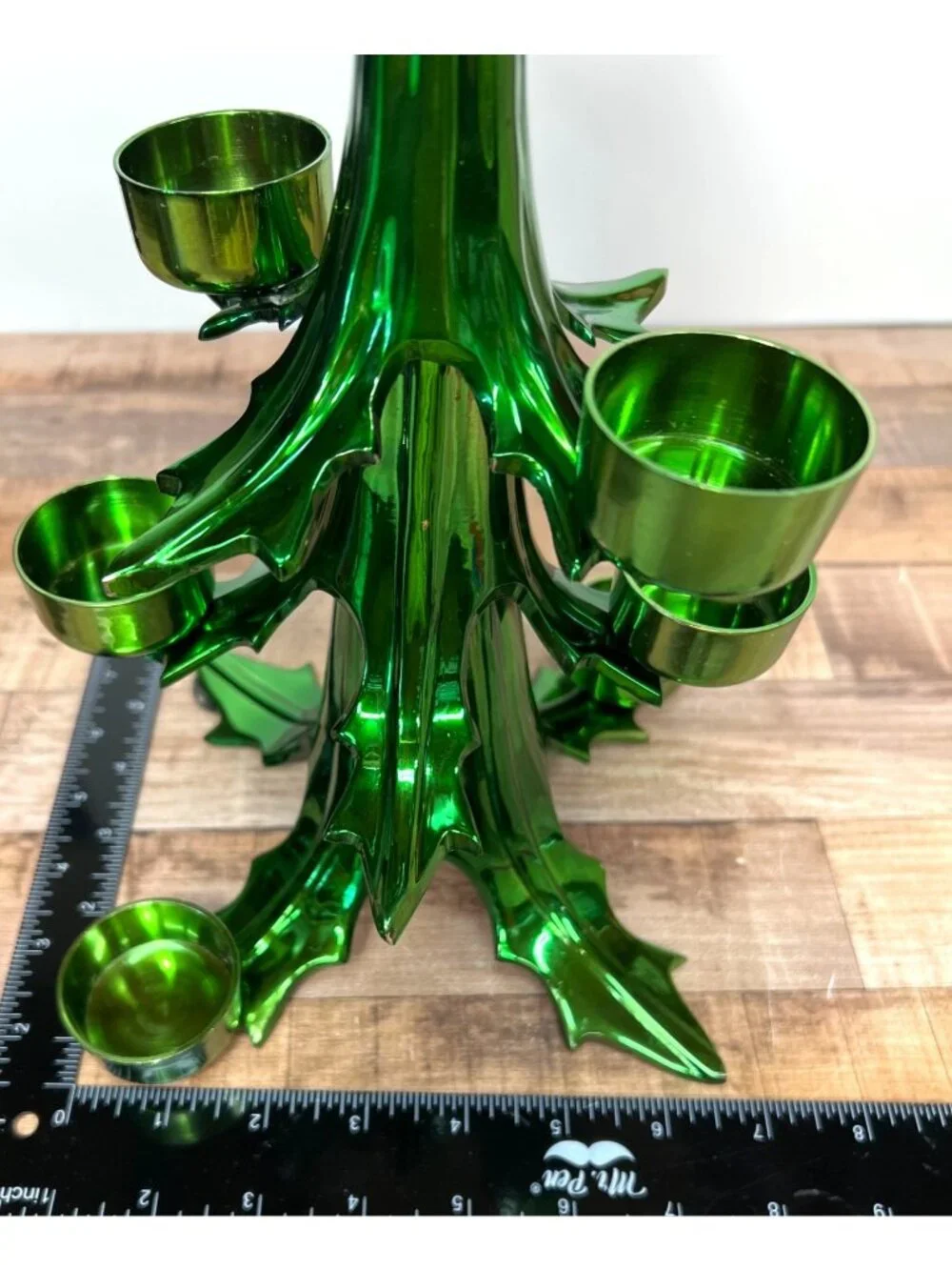 Metallic Green Christmas Tree Tealight Holder With Star Holds 6 Candles Heavy